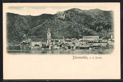 AK Dürrenstein a. d. Donau, Ortspanorama vom Wasser aus