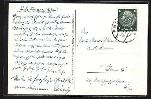 Künstler-AK Enns, Ortsansicht, Deutscher Schulverein