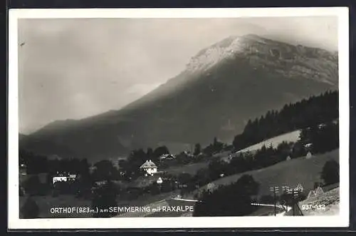 AK Orthof am Semmering, Ortsansicht mit Raxalpe