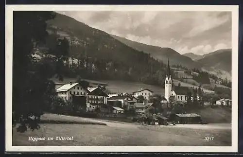 AK Hippach /Zillertal, Ortspartie mit Kirche