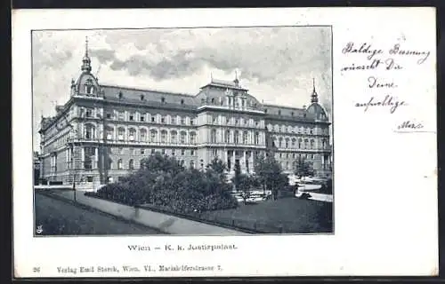 AK Wien, K. k. Justizpalast mit Strassenpartie