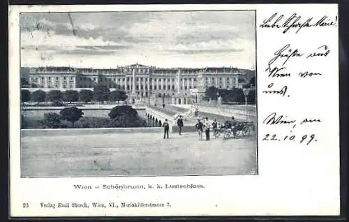 AK Wien-Schönbrunn, K. k. Lustschloss mit Brücke