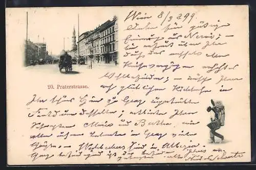 AK Wien, Praterstrasse mit Pferdewagen und Strassenbahn