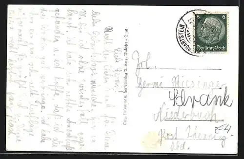 AK Kössen /Tirol, Ortsansicht mit dem Kaisergebirge