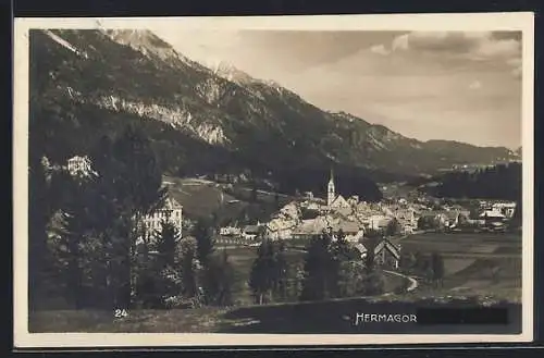 AK Hermagor, Totalansicht mit Bergpanorama