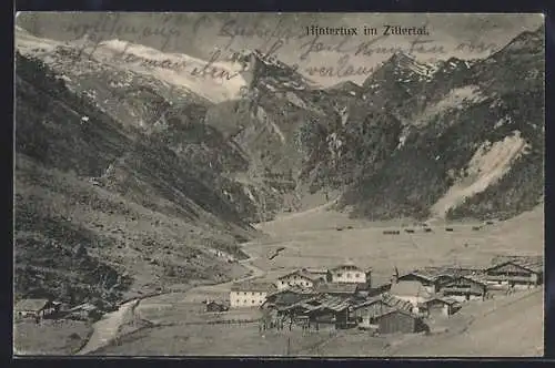 AK Hintertux im Zillertal, Ortsansicht aus der Vogelschau