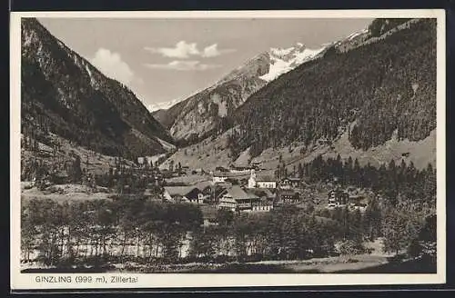 AK Ginzling /Zillertal, Ortsansicht mit Bergpanorama