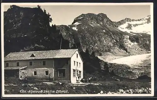 AK Ginzling /Zillertal, Gasthaus Alpenrose mit Bergpanorama