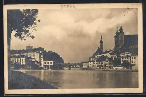 AK Steyr, Brückenpanorama am Zusammenfluss von Enns u. Steyr