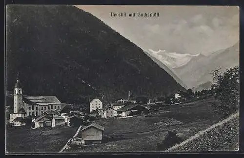 AK Neustift / Stubaital, Ortsansicht mit Zuckerhütl