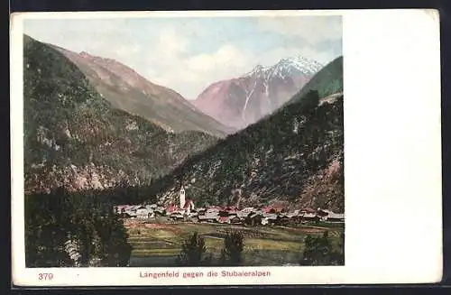 AK Längenfeld, Gesamtansicht gegen Staubaieralpen