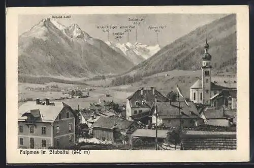 AK Fulpmes im Stubaital, Panorama mit Habicht und Aperer Pfaff