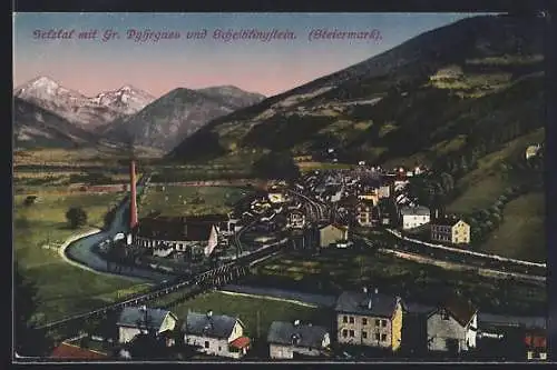 AK Selztal /Steiermark, Gesamtansicht mit Brücke und Bergspitzen