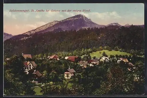AK St. Agatha bei Goisern, Totalansicht mit der ewigen Wand