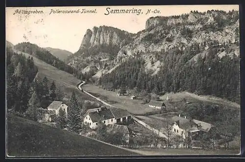 AK Semmering /N.-Öst., Teilansicht mit Adlitzgraben u. Polleroswand-Tunnel aus der Vogelschau