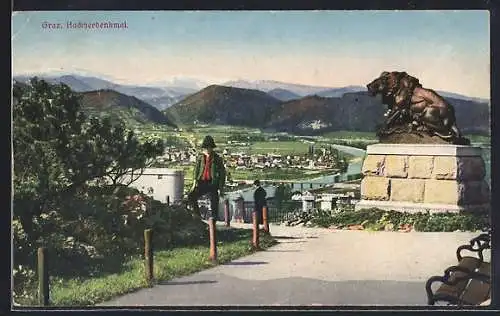 AK Graz, Hackherdenkmal mit Stadtblick