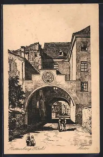 Künstler-AK Rattenberg /Tirol, Neutor mit Strasse