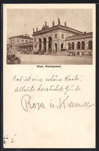AK Wien, Westbahnhof mit Vorplatz
