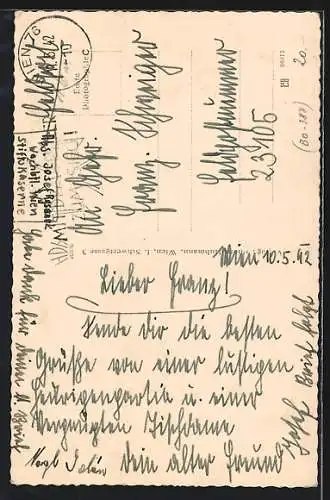 AK Wien, Grinzing, Gasthaus Weingut Rode mit Kirchturm