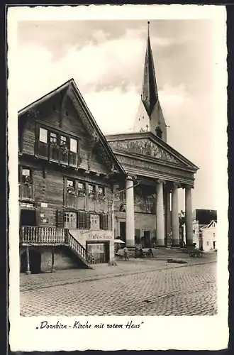 AK Dornbirn, Kirche mit rotem Haus