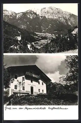 AK Bad Reichenhall, Alpenwirtschaft Kuglbachbauer, Ansicht Gasthaus Kuglbachbauer F. Gruber, Ortsansicht