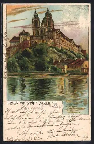 Künstler-AK Melk, Blick zum Stift