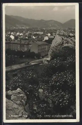 AK Graz, Schlossbergsteig aus der Vogelschau