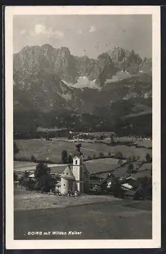 AK Going, Ortsansicht mit Wilden Kaiser