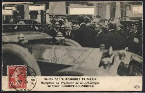 AK Salon d`Automobile 1913-1914, Präsident Raymond Poincare besucht den Stand von Rochet-Schneider