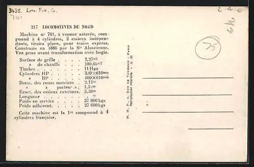 AK Locomotives du Nord, Machine no 701