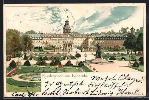 Künstler-AK Karlsruhe, Residenz-Schloss