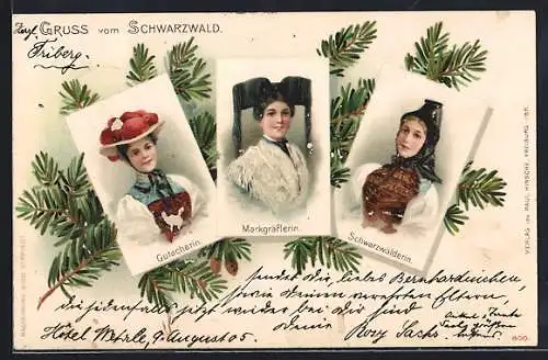 AK Frauen in Trachten, Markgräflerin, Gutacherin, Schwarzwälderin