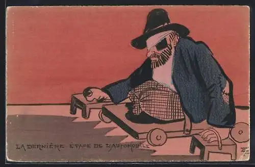 Künstler-AK La Dernière Etape de l`Automobile, Bettler ohne Beine