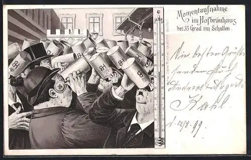 AK Männer trinken im Münchner Hofbräuhaus
