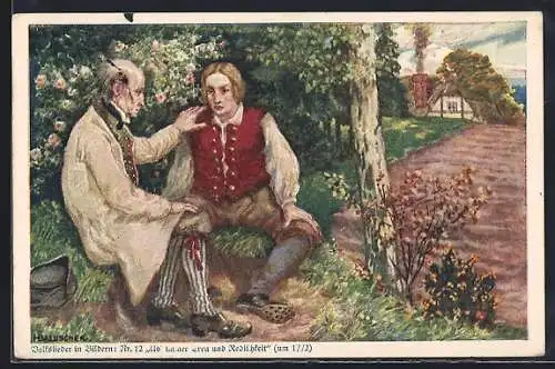 Künstler-AK Hans Baluschek: Volkslieder in Bildern, 12. Üb` immer Treu und Redlichkeit