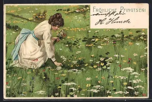 Künstler-AK Alfred Mailick: Dame pflückt Blumen