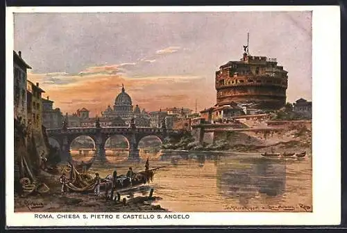 Künstler-AK Friedrich Perlberg: Roma, Chiesa S. Pietro e Castello S. Angelo