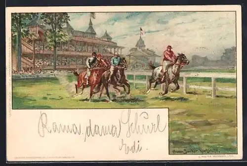 Künstler-Lithographie Pferderennen, Hippodrom