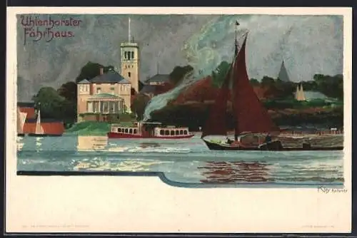 Künstler-AK Heinrich Kley: Uhlenhorst, Uhlenhorster Fährhaus mit Booten