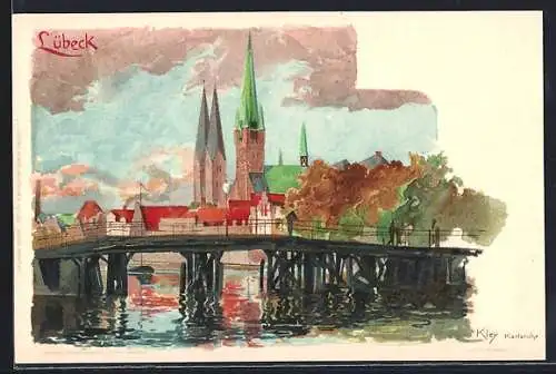 Künstler-AK Heinrich Kley: Lübeck, Teilansicht