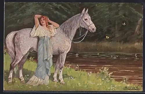 Künstler-AK Alfred Mailick: Waldtraut mit Pferd