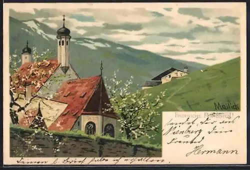 Künstler-AK Alfred Mailick: Kirche mit Blick zum Haus