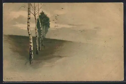 Künstler-AK Alfred Mailick: Birkenbäume in Reihe