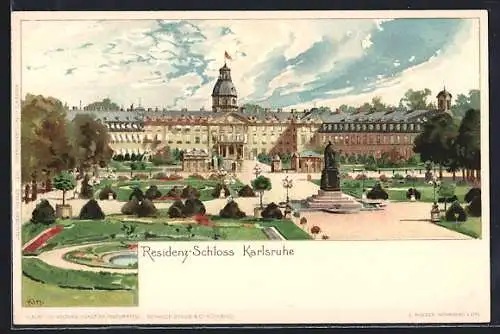 Künstler-AK Karlsruhe, Residenz-Schloss