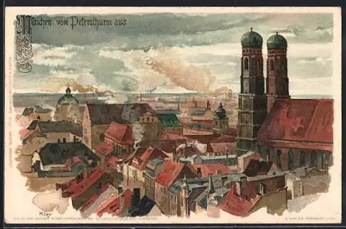 Künstler-AK Heinrich Kley: München, Ortsansicht vom Petersthurm aus