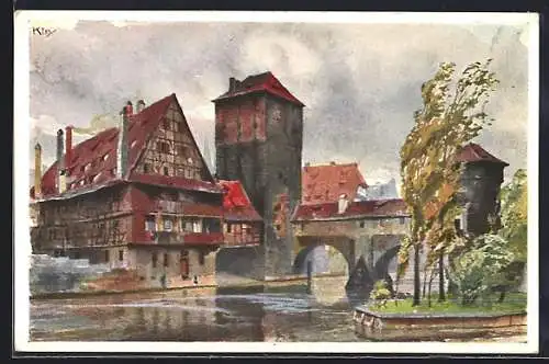 Künstler-AK Heinrich Kley: Nürnberg, Bayerische Jubiläums Landesausstellung 1906, Henkersteg