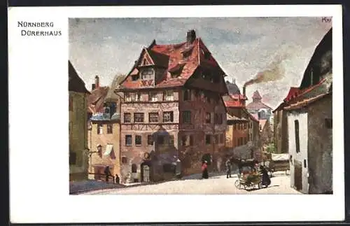 Künstler-AK Heinrich Kley: Nürnberg, Das Dürerhaus, Fuhrwerk