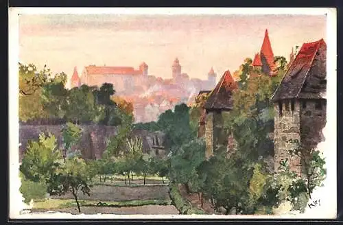 Künstler-AK Heinrich Kley: Nürnberg, Blick vom Spittlertorgraben