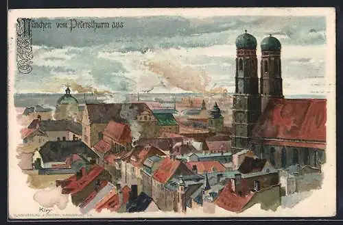 Künstler-AK Heinrich Kley: München, Ortsansicht vom Petersthurm aus