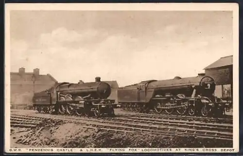 AK GWR Engine Pendennis Castle and LNER Engine Flying Fox at King`s Cross Depot